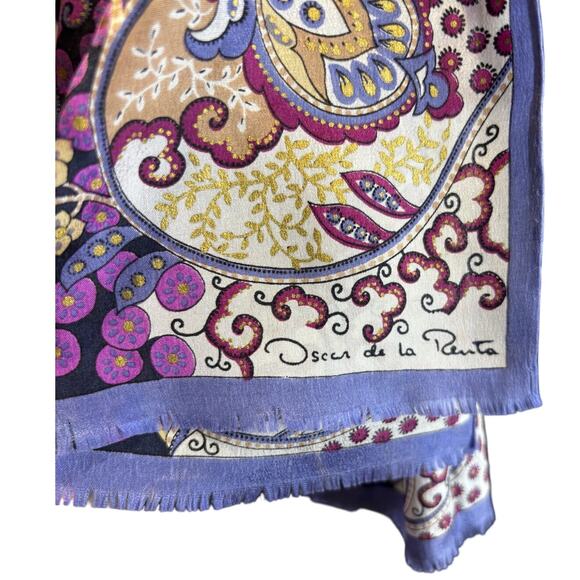 Oscar de la Renta Silk Scarf, Magenta, Purple, Gold, Black, EUC - Picture 4 of 4